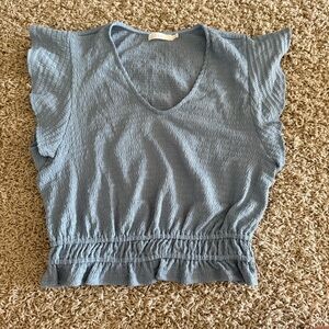 Lush Blue Ruffled Cap Sleeve Blouse